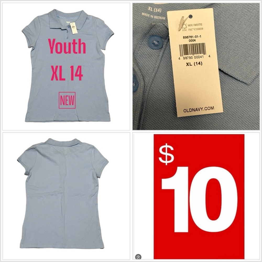 Girls Old Navy XL 14 Polo Shirt Top Golf Baby Blue Pima Cotton Short Sleeve NWT
